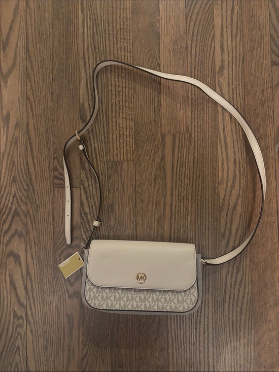 Michael Kors Handbags - Michael Kors Jet Set Small Beige Cream Crossbody Bag with Signature MK Print